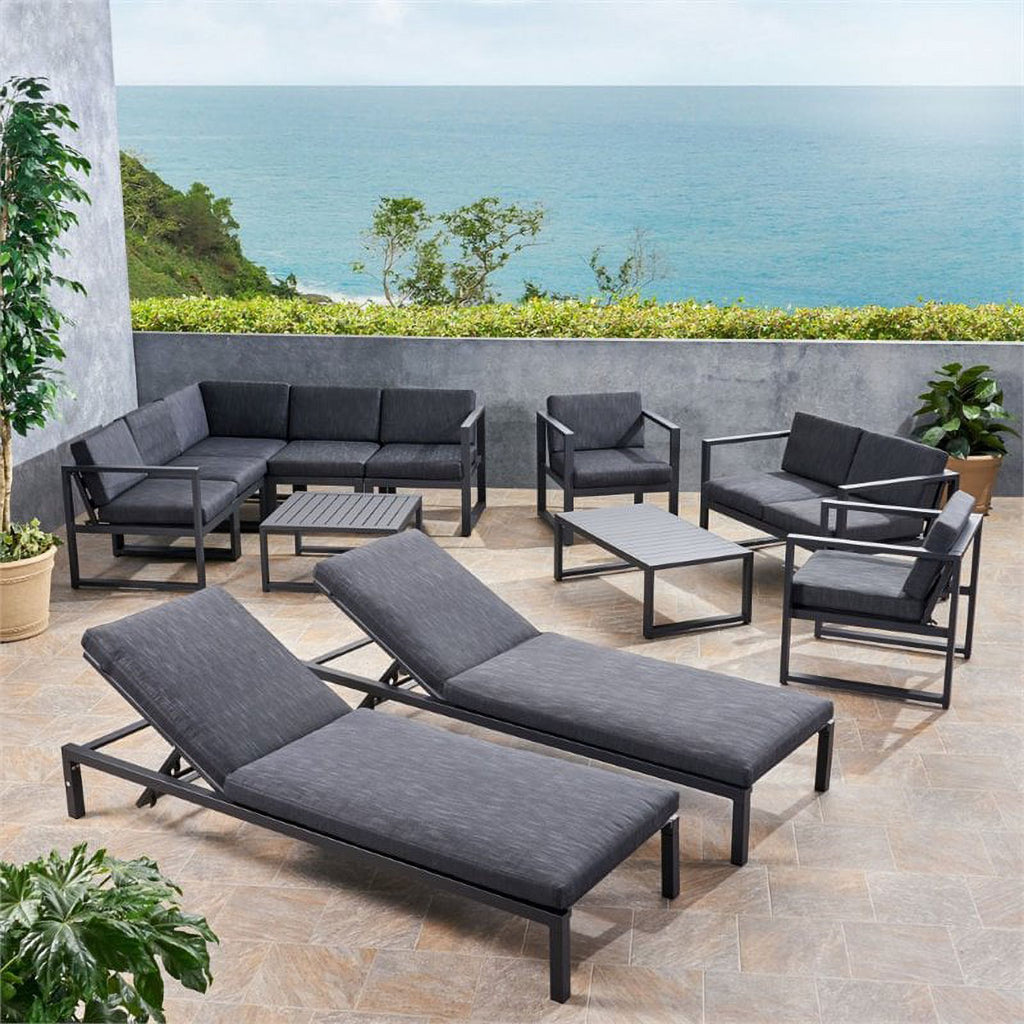 12-Piece Outdoor Aluminum Sectional Sofa Set in Black B56457