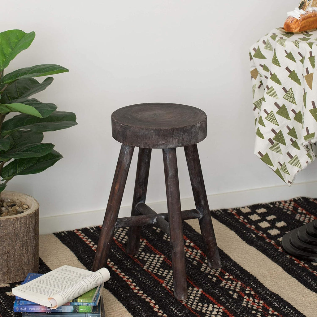 Antique Round Wooden Stools Set of 2, Brown W1010