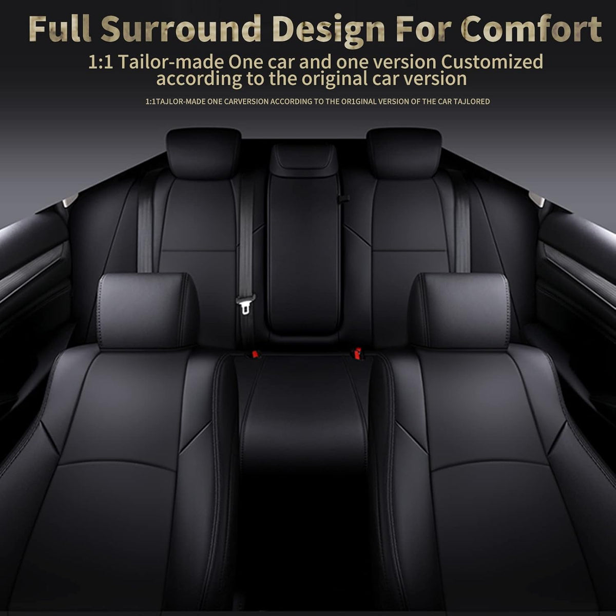 Faux Leather Car Seat Covers Full Set with Solid Folding Backrest J150