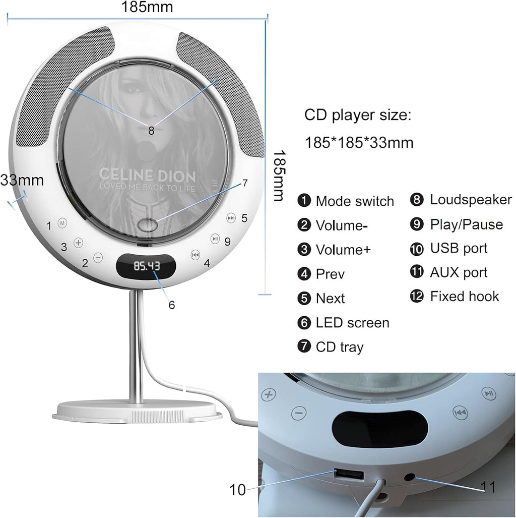 Portable CD Player with Bluetooth, FM Radio, Remote Control, Pack of 2 Y92552