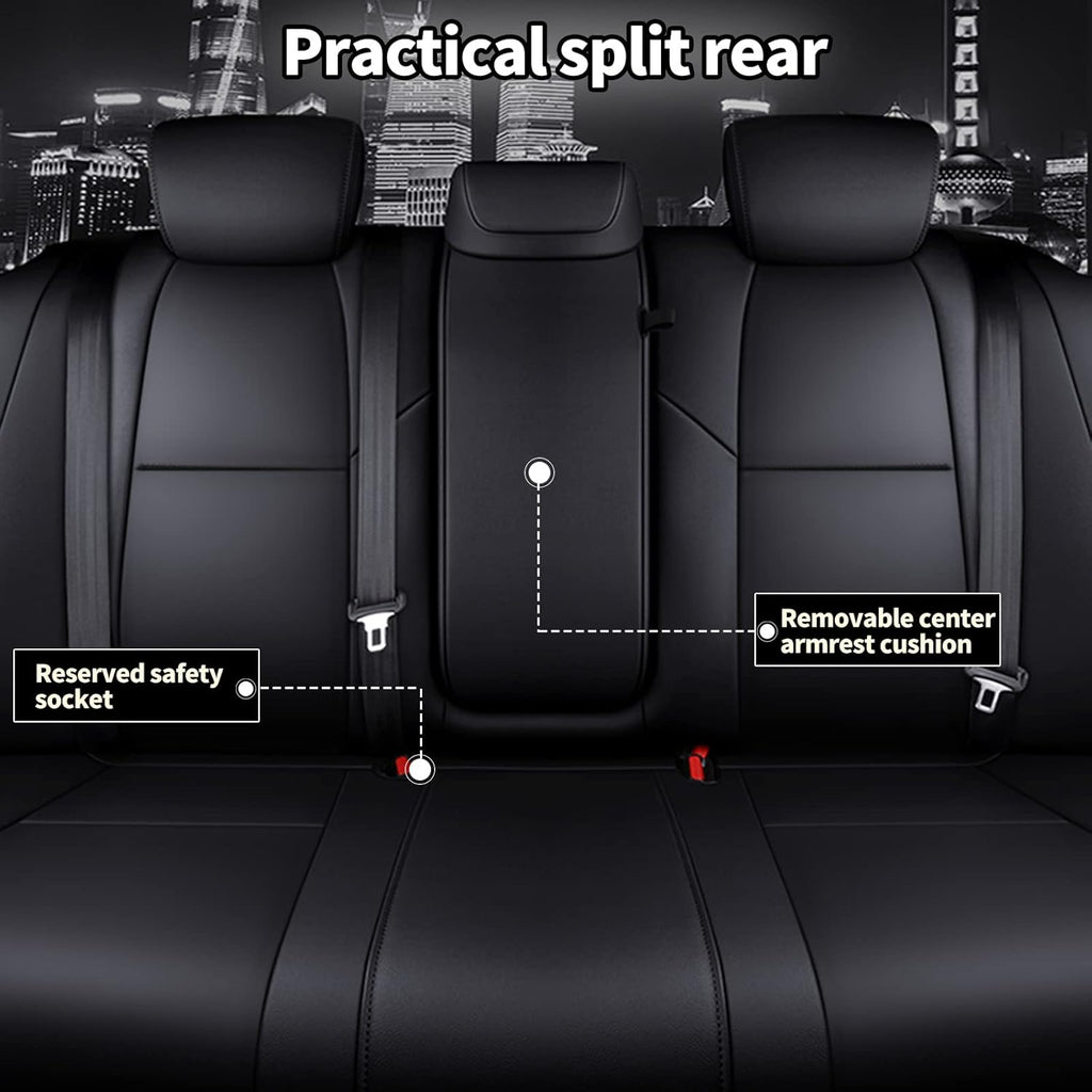 Faux Leather Car Seat Covers Full Set with Solid Folding Backrest J150