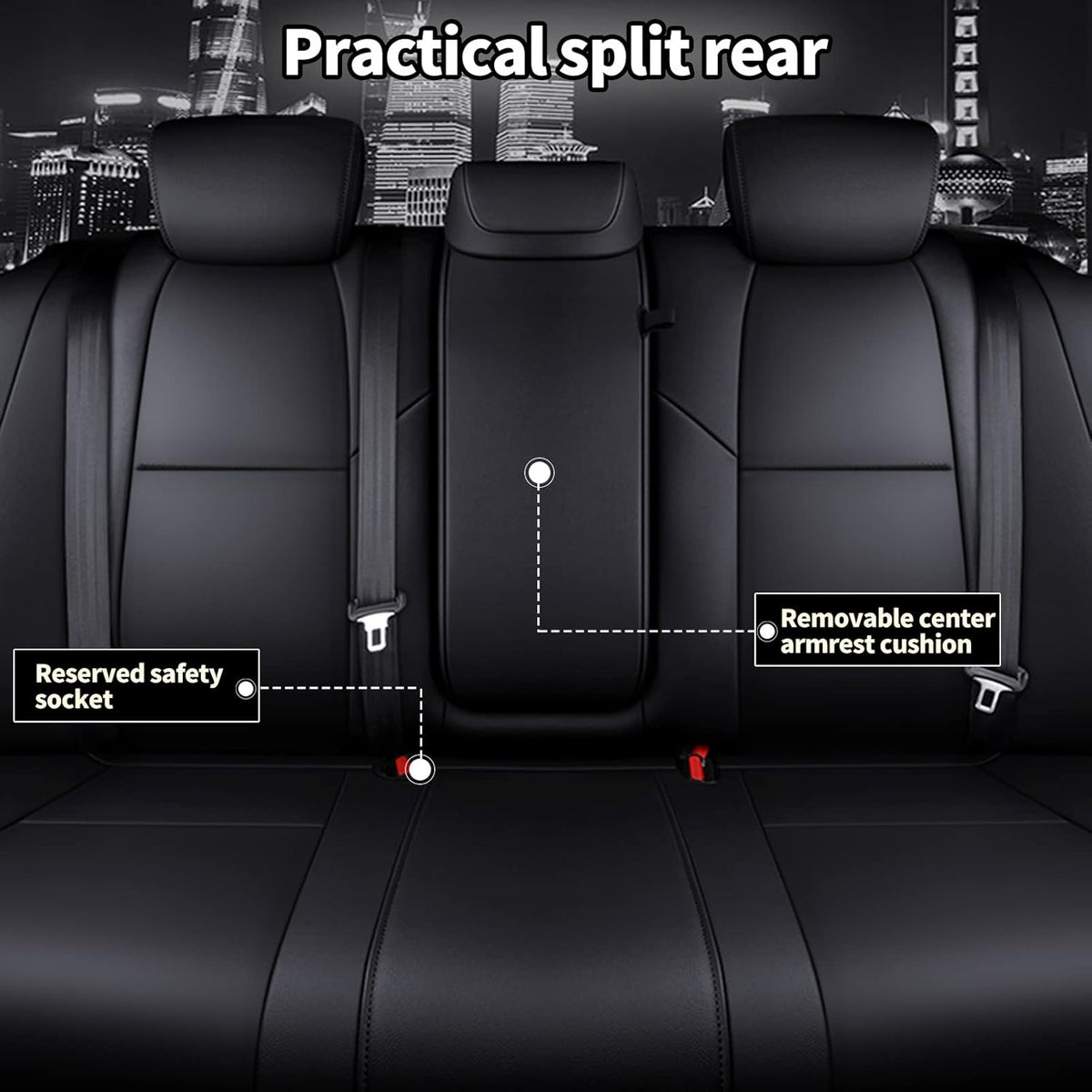 Faux Leather Car Seat Covers Full Set with Solid Folding Backrest J150