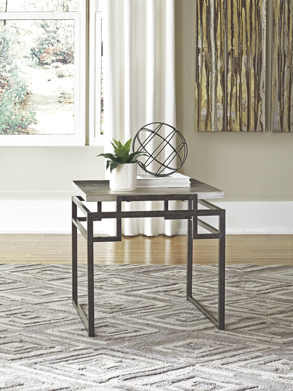 Silver/Black Square End Table W29304