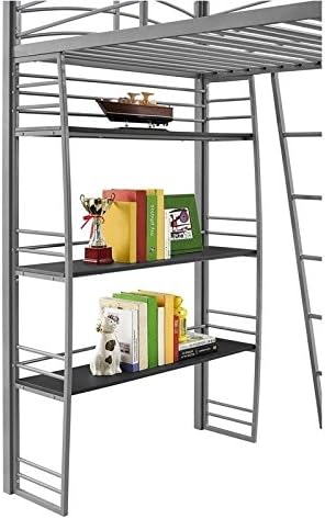Gray Metal Frame Twin Loft Bed with Desk and Bookcase Y674