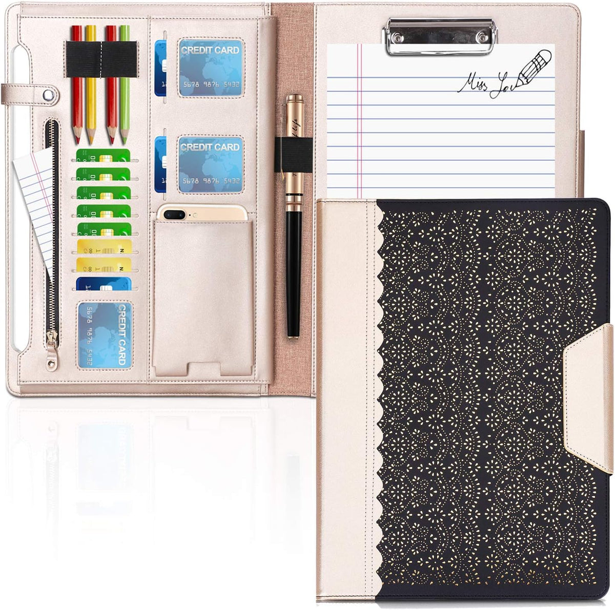 Rose Gold Portfolio Case with Clipboard and Document Sleeve Z90343