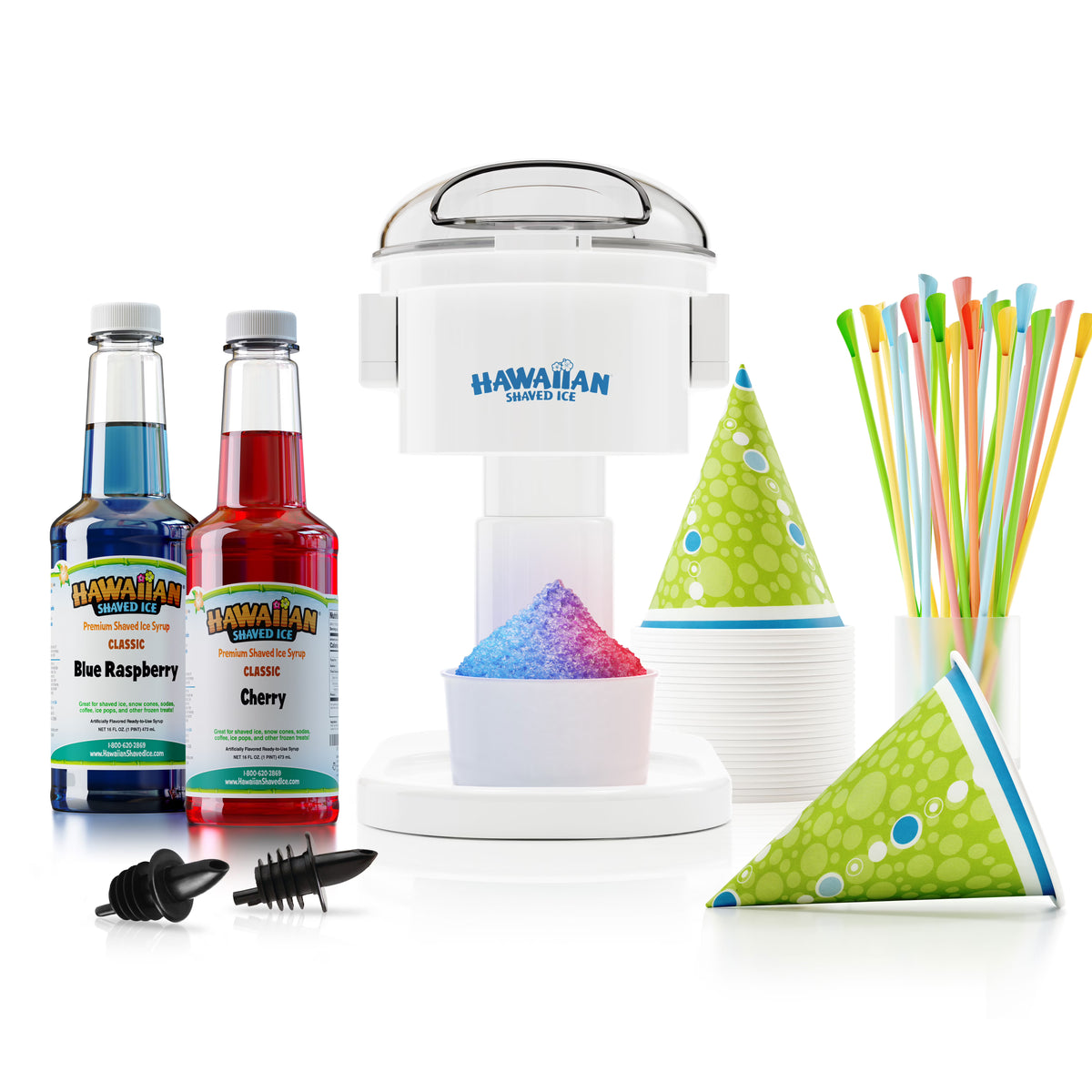 Multicolor Snow Cone Machine Package with Syrup and Accessories N3544