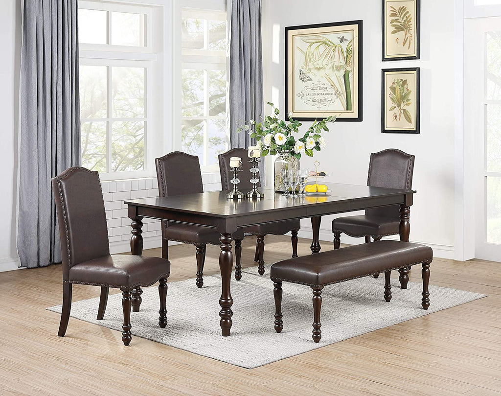 Cherry Finish Faux Leather Bench S640111