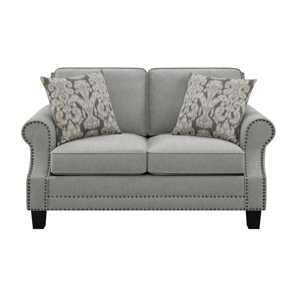 Grey Upholstered Loveseat with Rolled Arms S74721