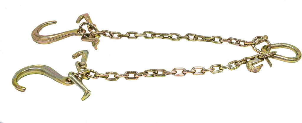5/16'' x 3' G70 V-Chain Bridle with 8" Medium J Hooks, T-Hook & J-Hook with Grab Hooks, 4700 lbs WLL, Pack of 2 S720