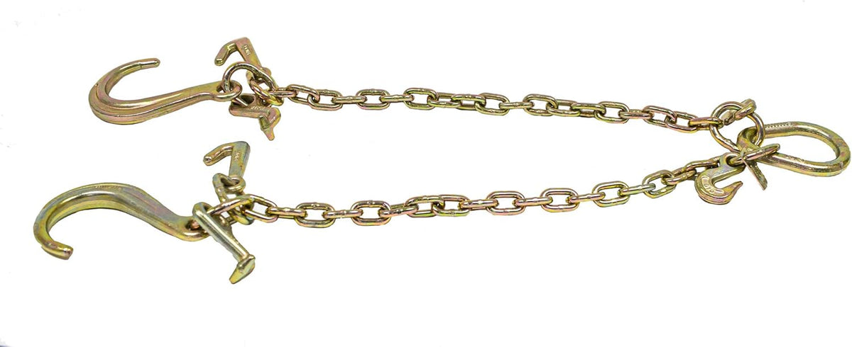 5/16'' x 3' G70 V-Chain Bridle with 8" Medium J Hooks, T-Hook & J-Hook with Grab Hooks, 4700 lbs WLL, Pack of 2 S720