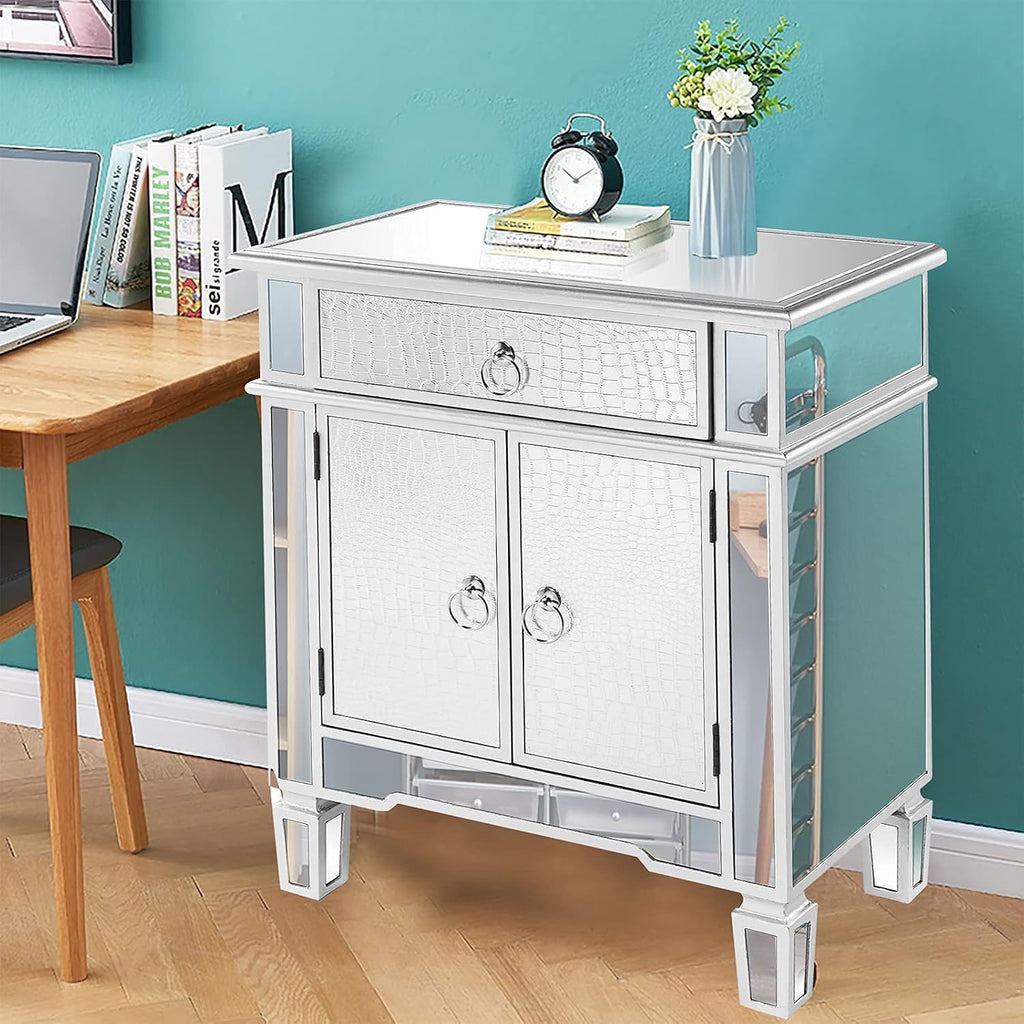 Mirrored Wood Cabinet with Drawers and Cabinet S44590