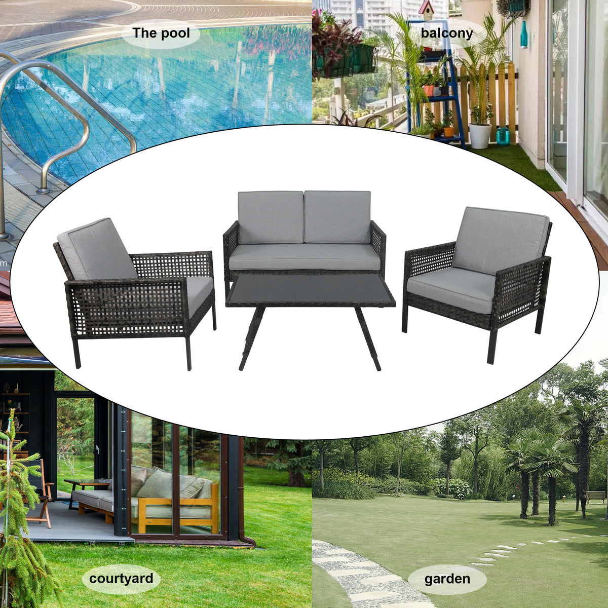 4Pcs Outdoor Patio Wicker Furniture Set I2581