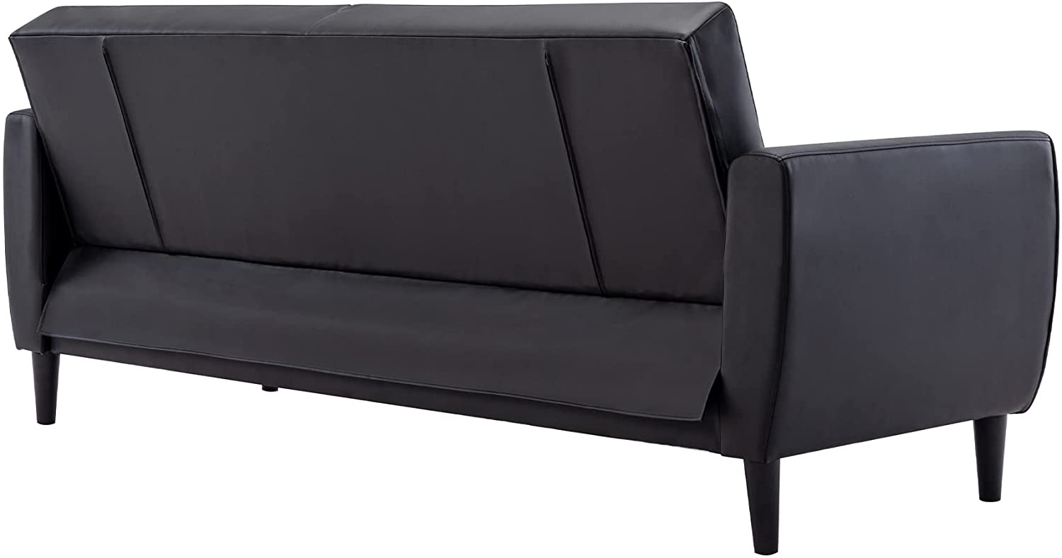 Black PU Leather Convertible Folding Sleeper Sofa Bed with Storage Box K279566