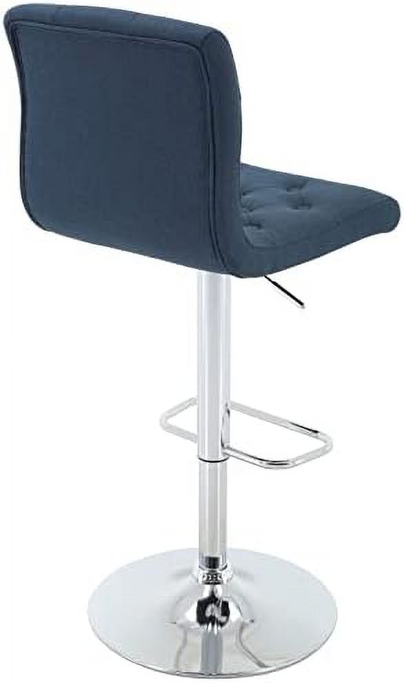 Tufted Fabric Adjustable Swivel Counter Height Barstool with Back (Blue Gold Base) S401