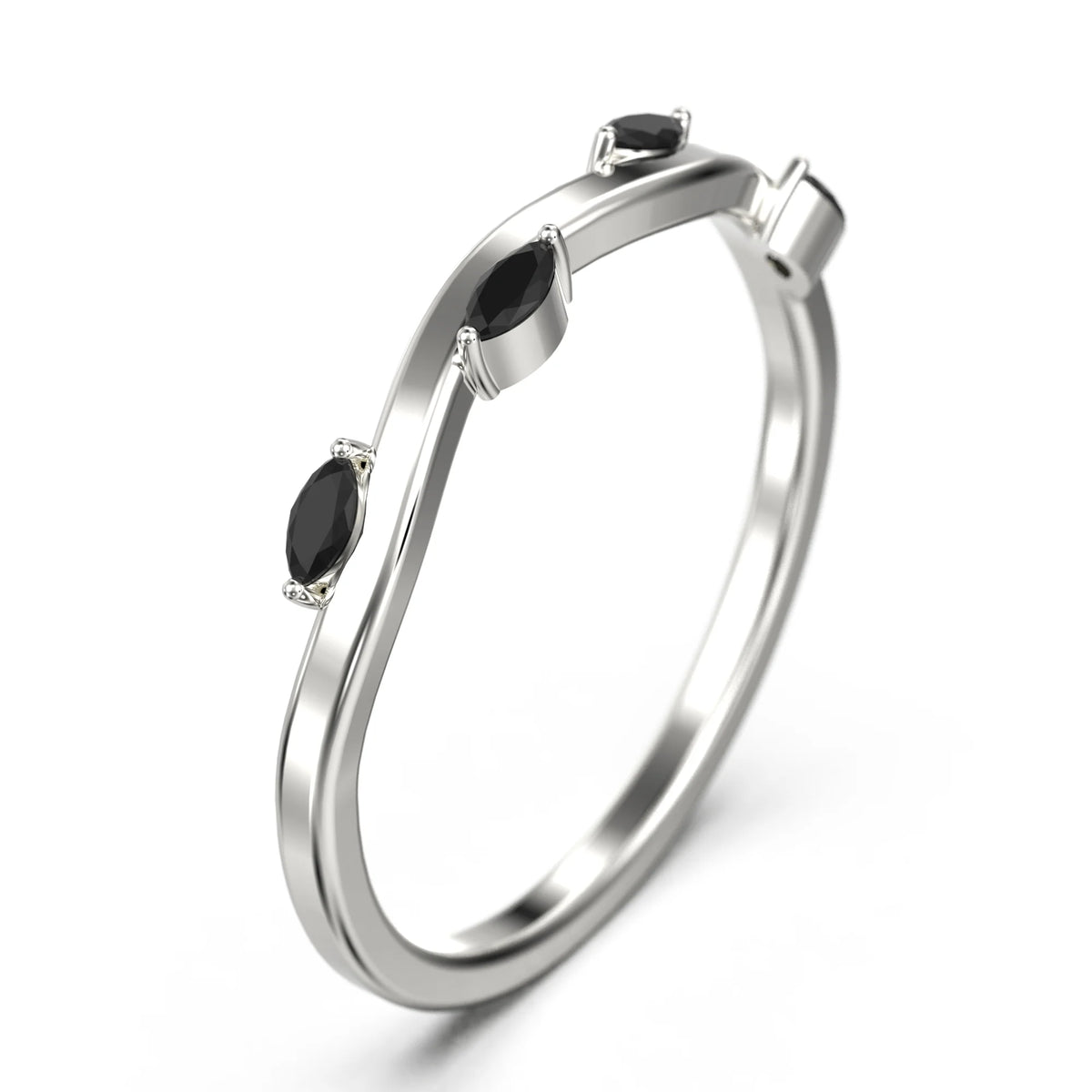 Marquise Cut Black Diamond Vine Ring 10k White Gold T528376