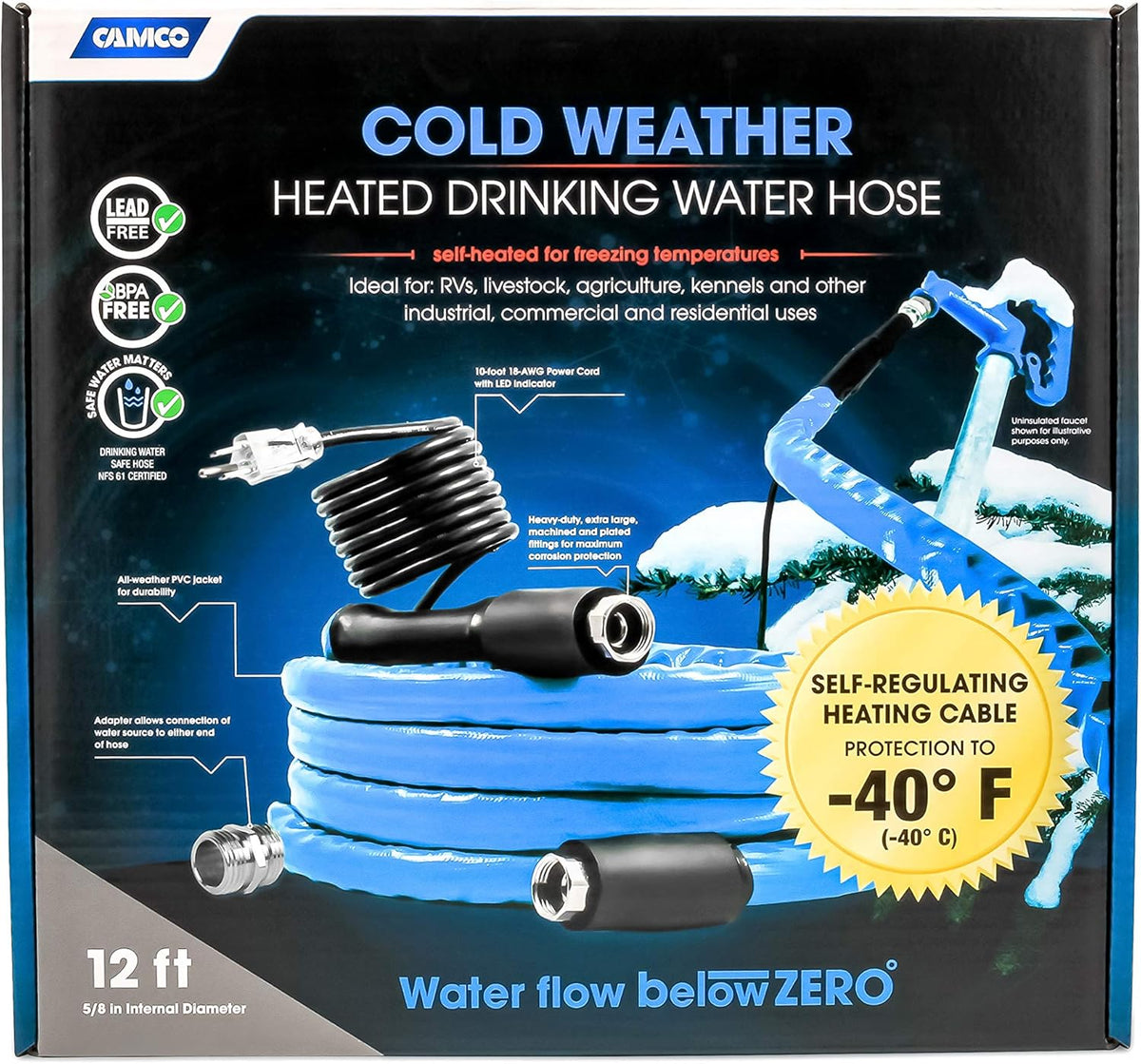 12ft Heated Drinking Water Hose, 1/2 Inner Diameter V908