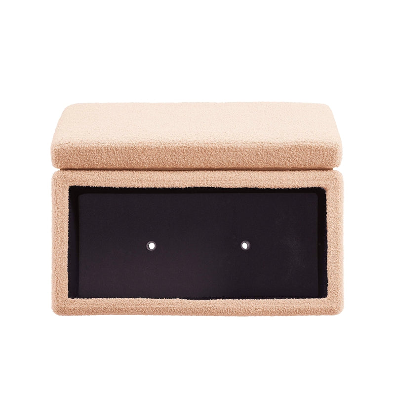Tan Rectangle Sherpa Storage Ottoman D1526