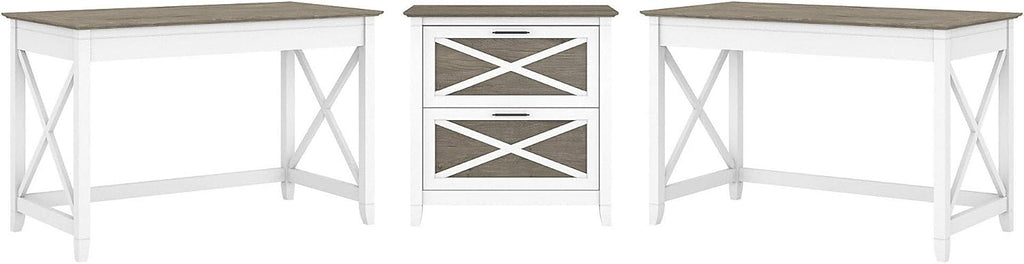 2 Person Desk Set with Lateral File Cabinet, Dark Gray Hickory L44094