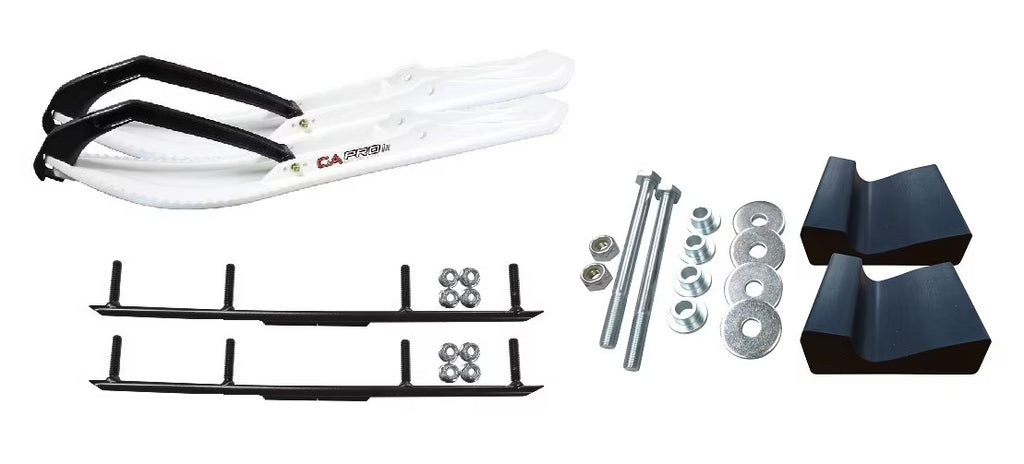 White Snowmobile Skis with 4" Round Bars Complete Kit N132