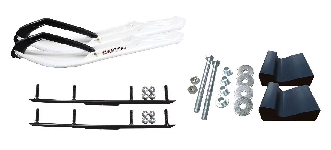 White Snowmobile Skis with 4" Round Bars Complete Kit N132