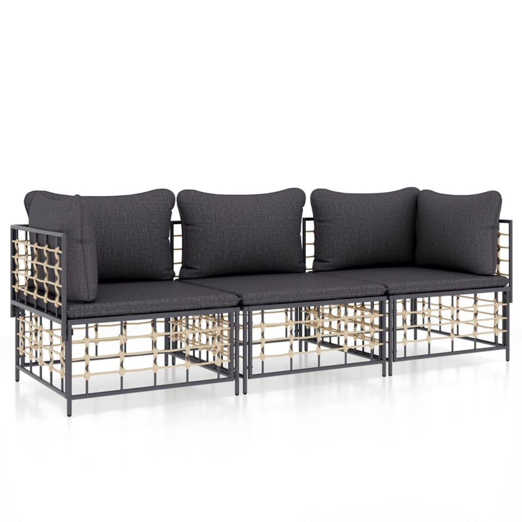 3 Piece Anthracite Poly Rattan Outdoor Patio Furniture Set I993558