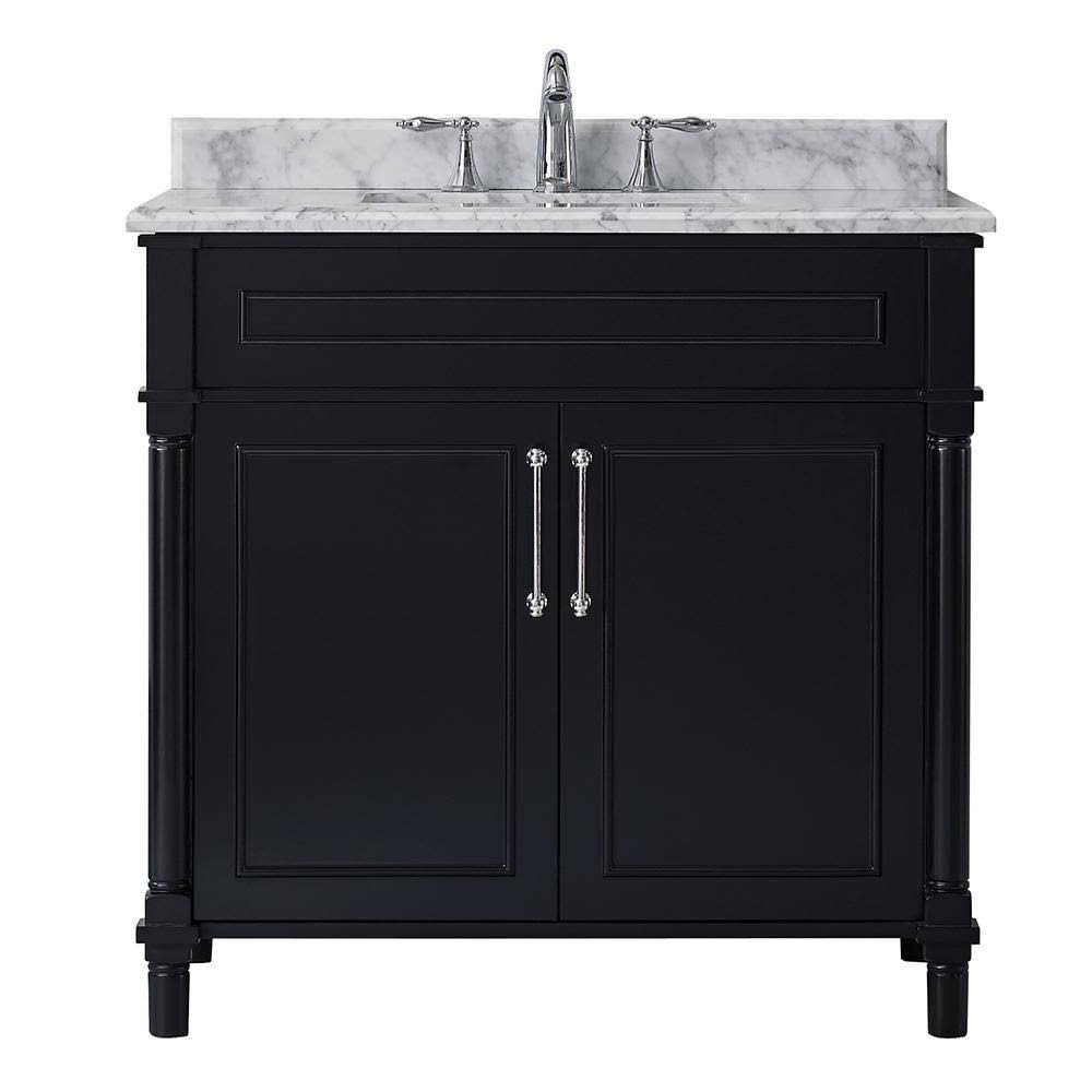 Black Vanity with Carrara Marble Top with White Sink H71650
