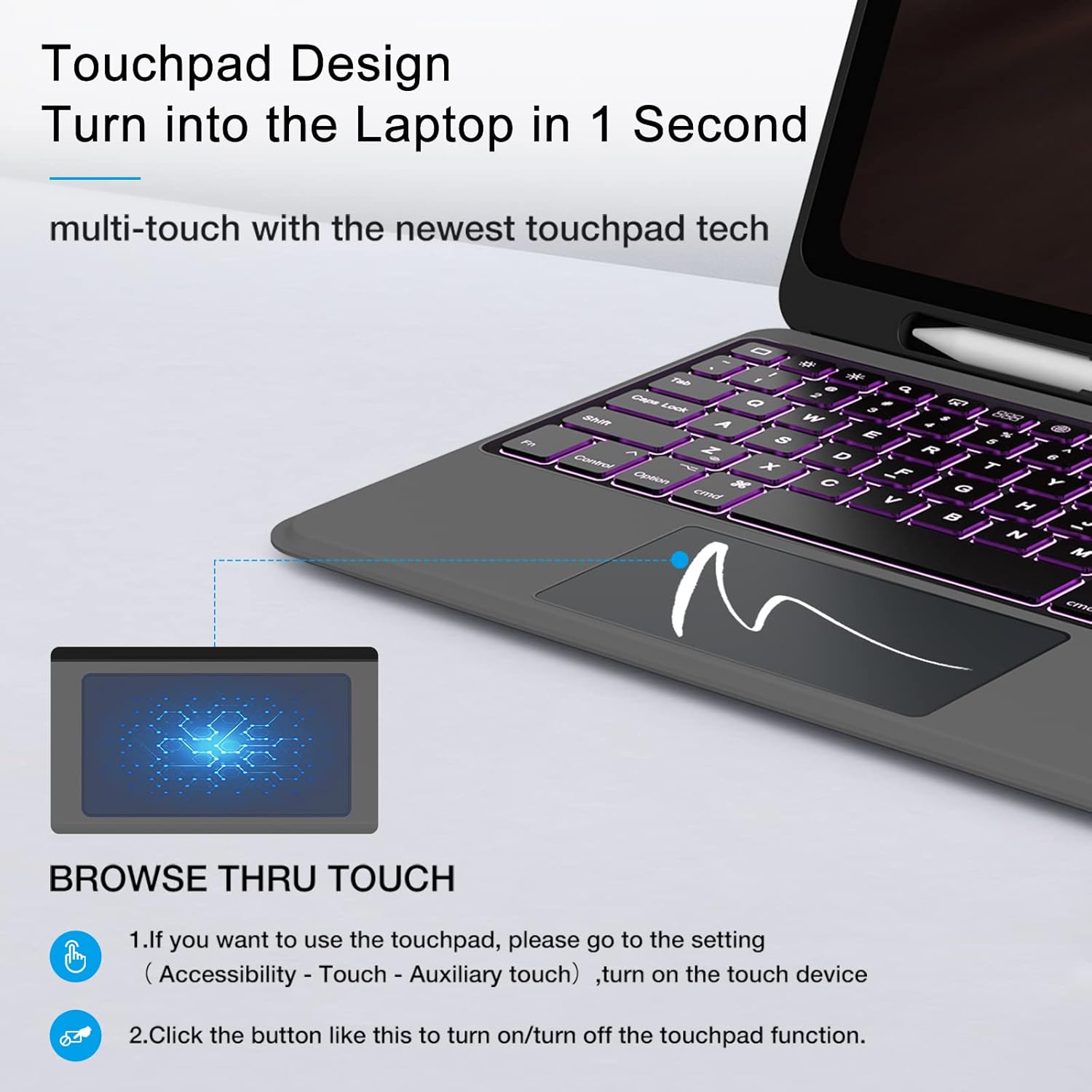 Detachable Wireless Bluetooth Keyboard Case with Trackpad for iPad U353585
