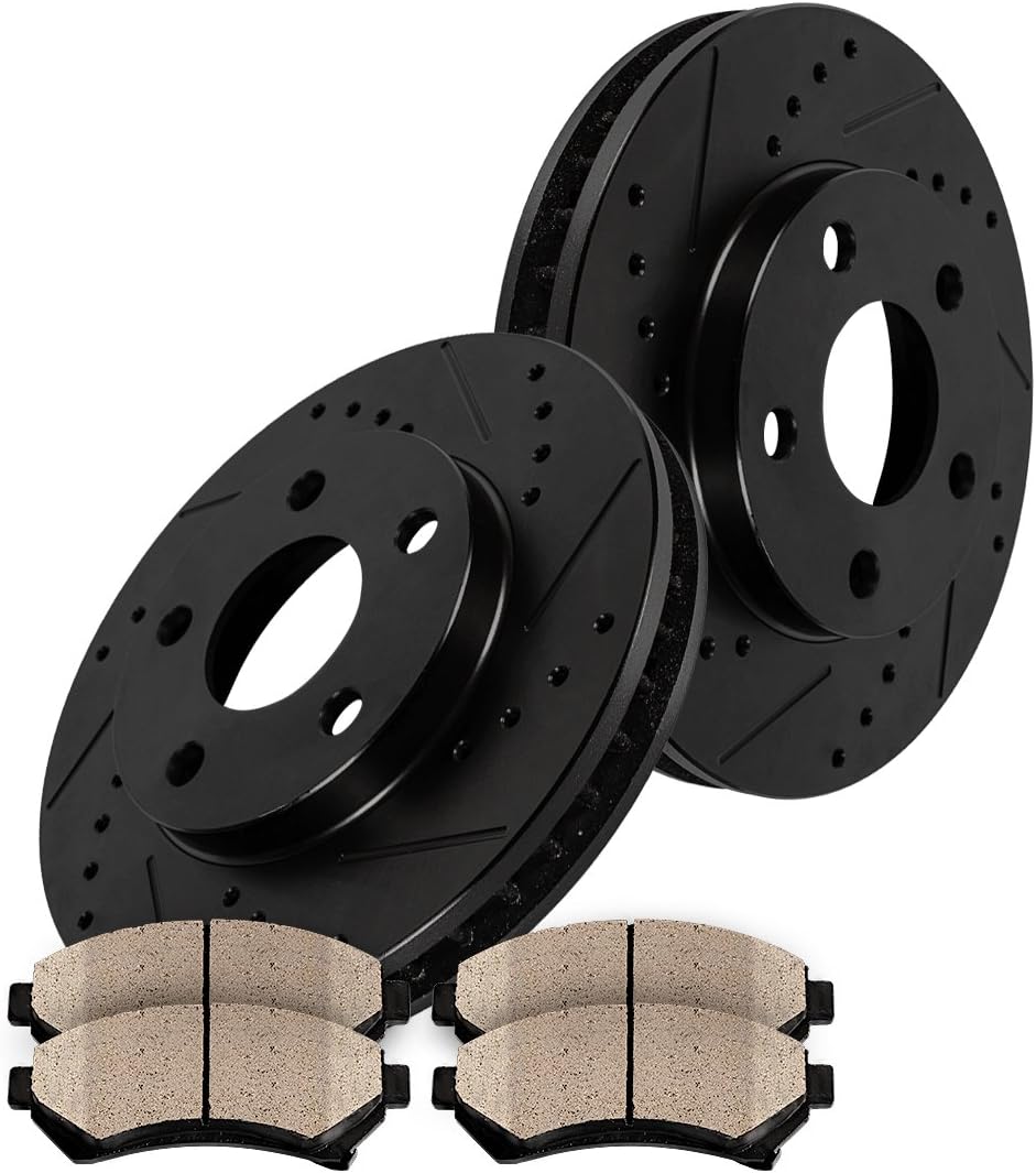 Black Drilled/Slotted Brake Disc Rotors with Metallic Brake Pads G5725