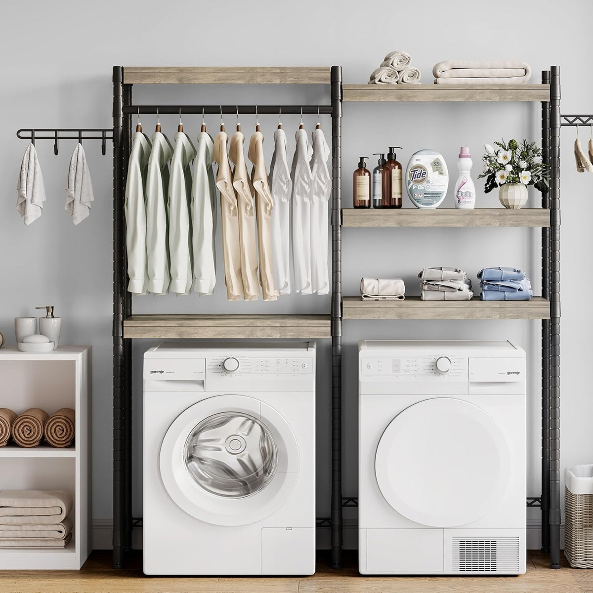 5-Tier Wood Over The Washer and Dryer Laundry Drying Clothes Racks O475