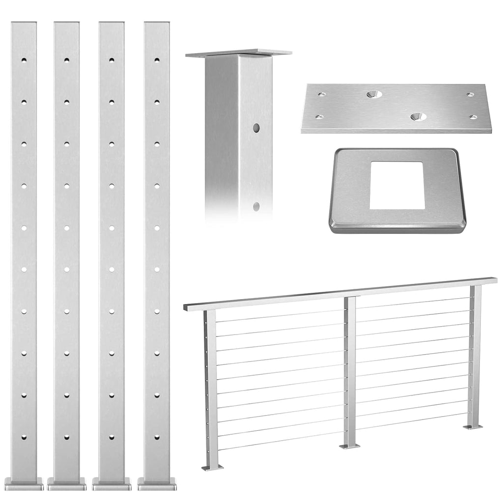 4Pack Stainless Steel Brushed Pre-Drilled Cable Railing Post W846139