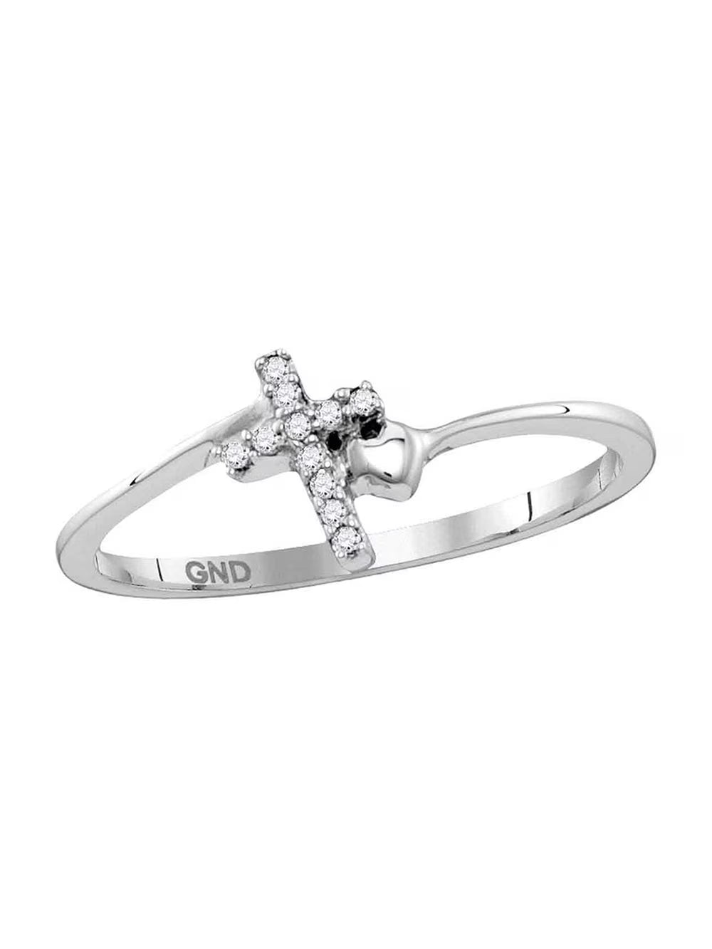 Sterling Silver Round Diamond Cross Ring Size 5 V69124