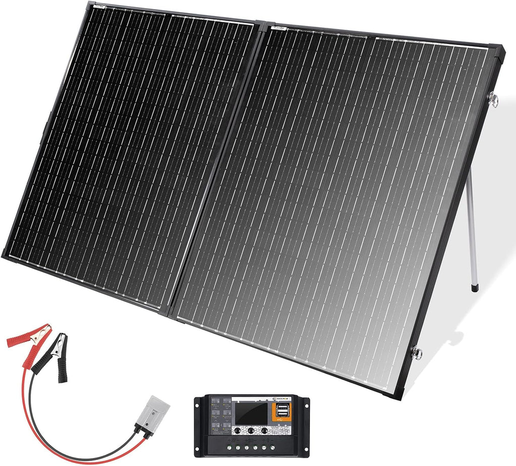 200 Watt 12 Volt Monocrystalline Portable Foldable Solar Panel Suitcase with Waterproof 30A Charger Controller T7440