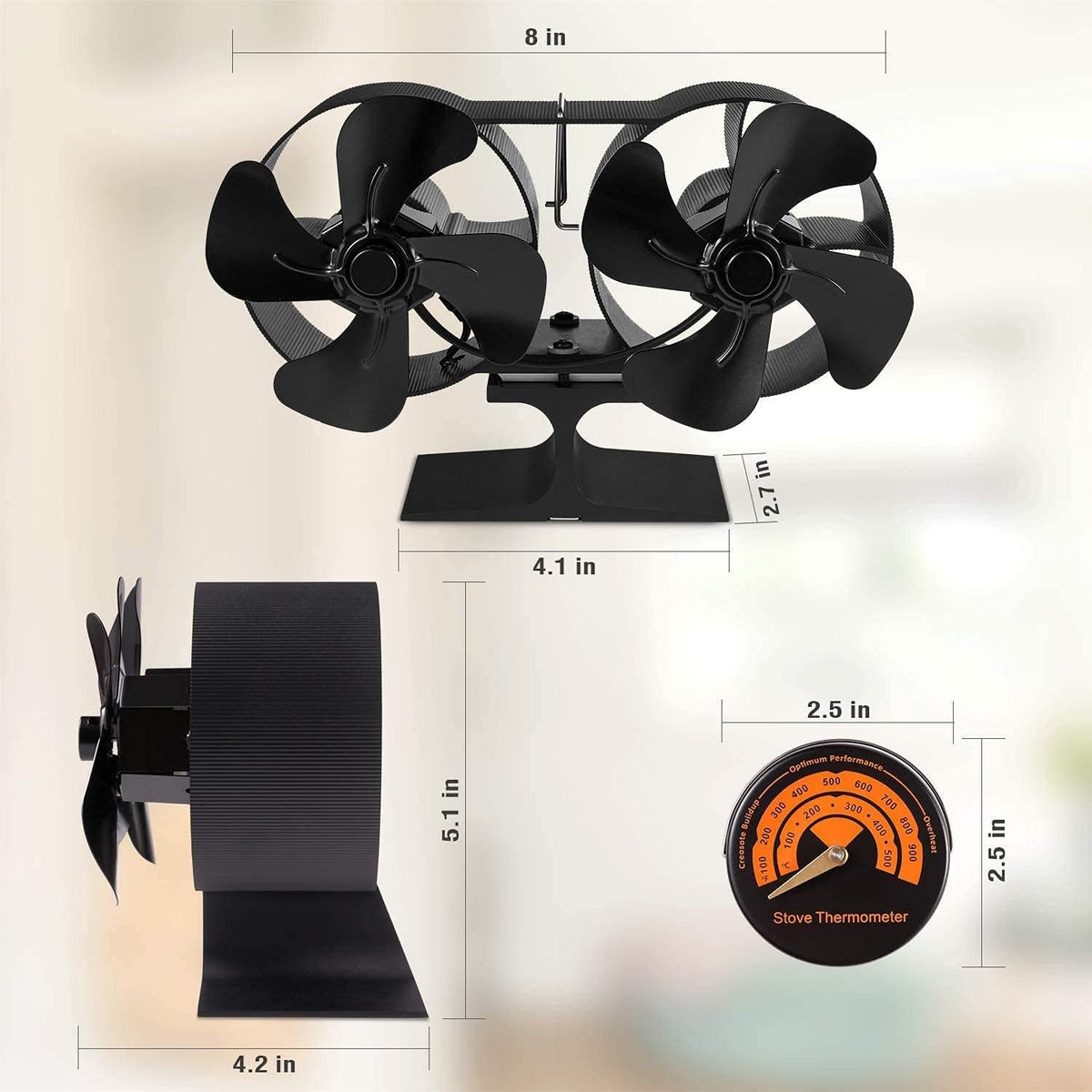 Wood Stove Fan with Thermometer Pack of 2 D260