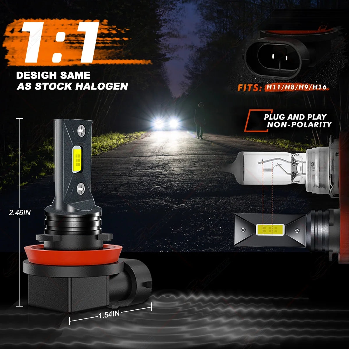 9005 High + H11 Low Beam + H11 Fog Beam LED Headlight Bulbs 6000K Cool White Z649109