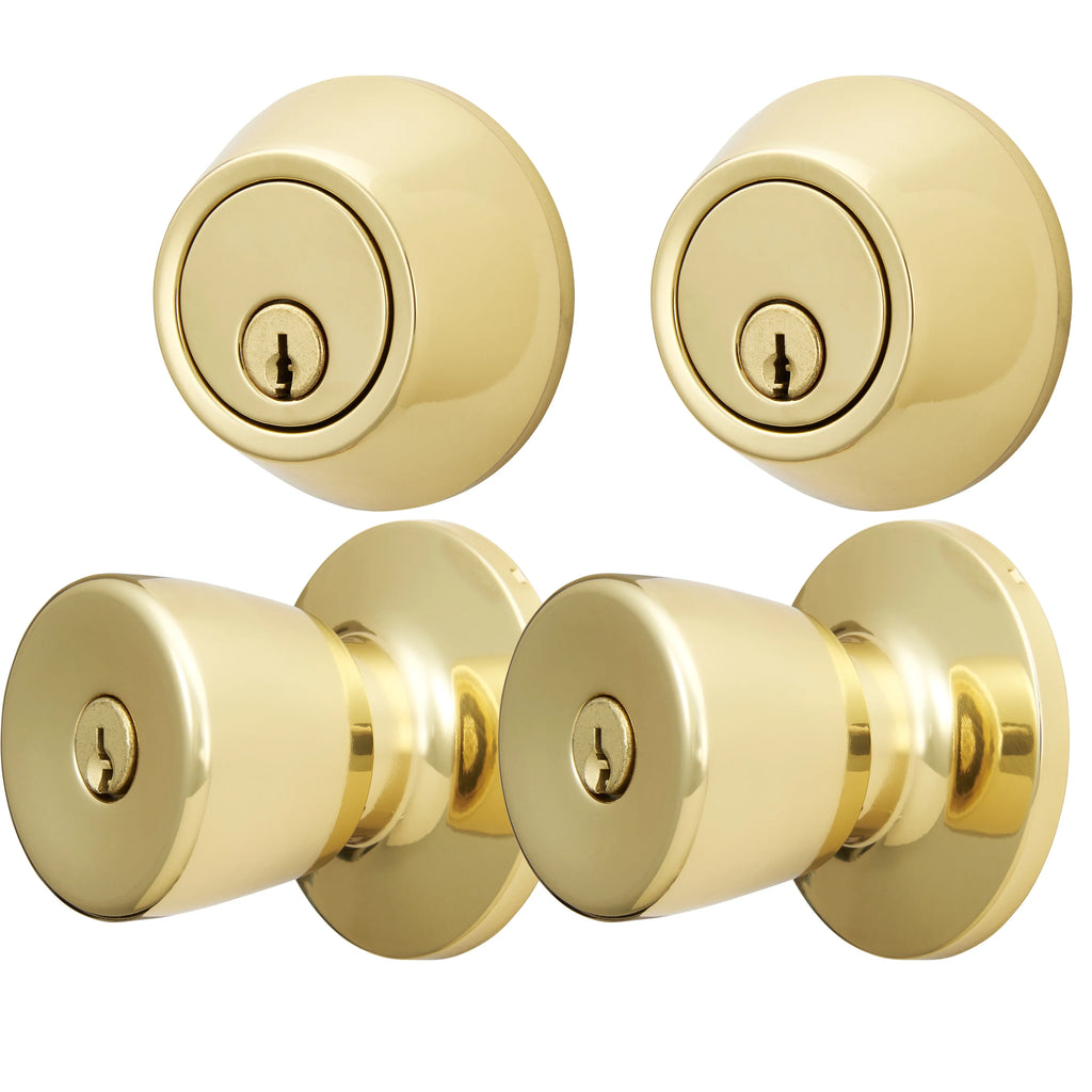 Polished Brass Tulip Doorknob and Deadbolt Combo Twin Pack G291