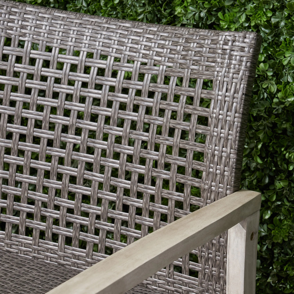 Light Gray Wood and Wicker Outdoor Sofa O686130