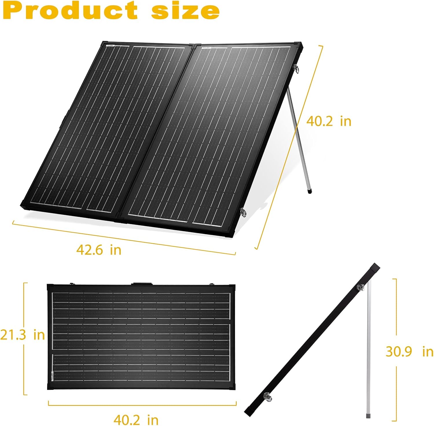 200 Watt 12 Volt Monocrystalline Portable Foldable Solar Panel Suitcase with Waterproof 30A Charger Controller T7440