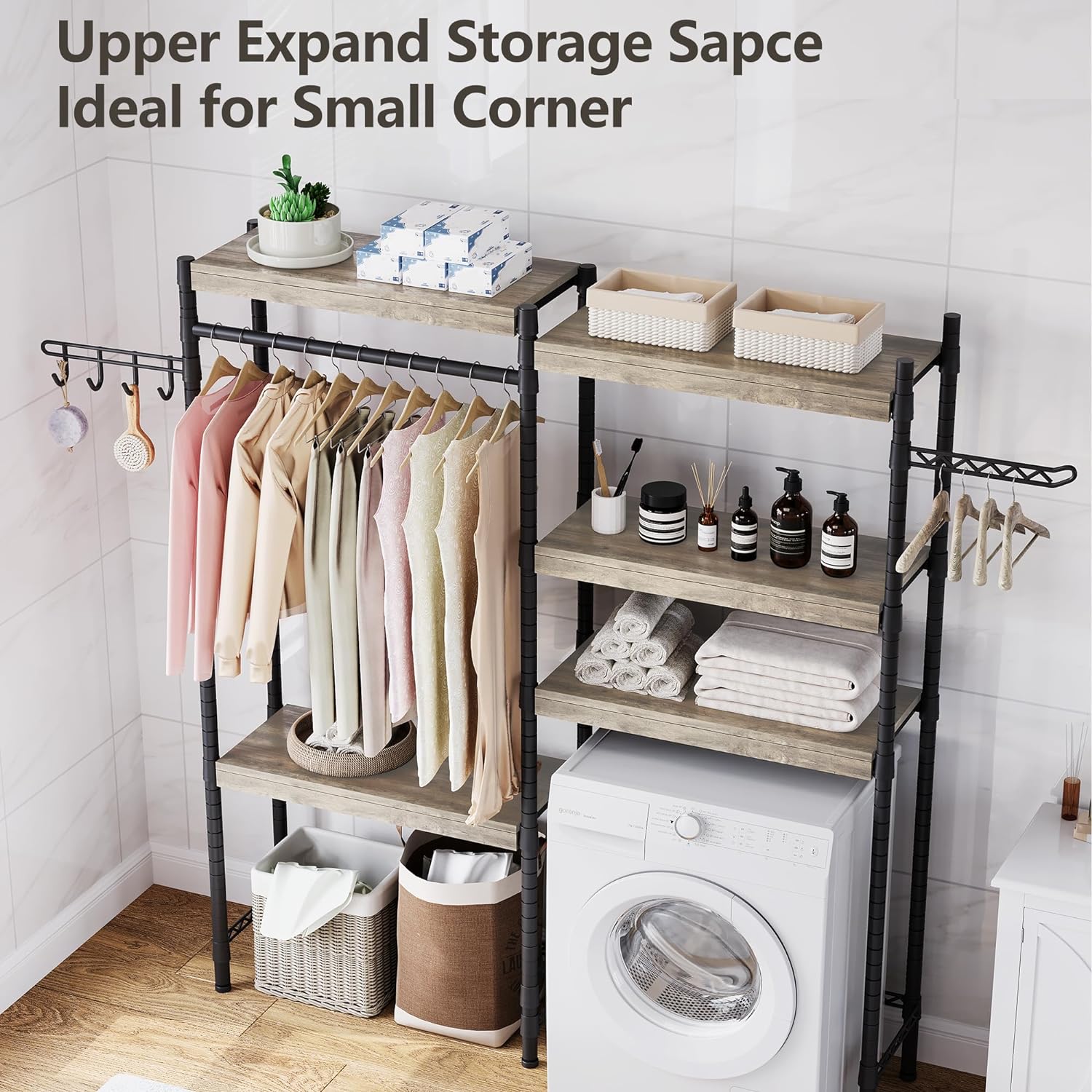 5-Tier Wood Over The Washer and Dryer Laundry Drying Clothes Racks O475