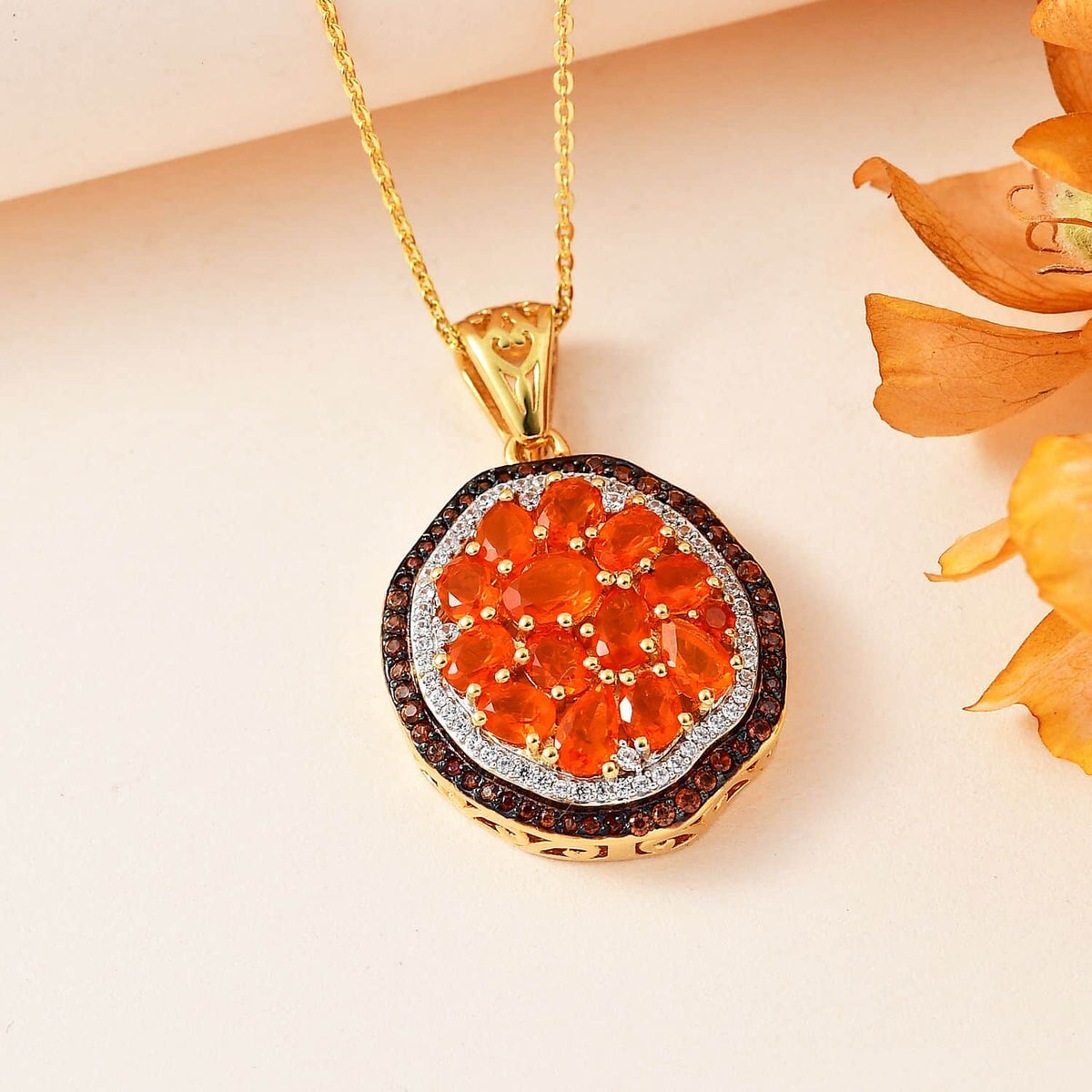 Crimson Fire Opal Oval 925 Sterling Silver Vermeil Yellow Gold Plated Pendant Necklace 20" Ct 1.87 Y869