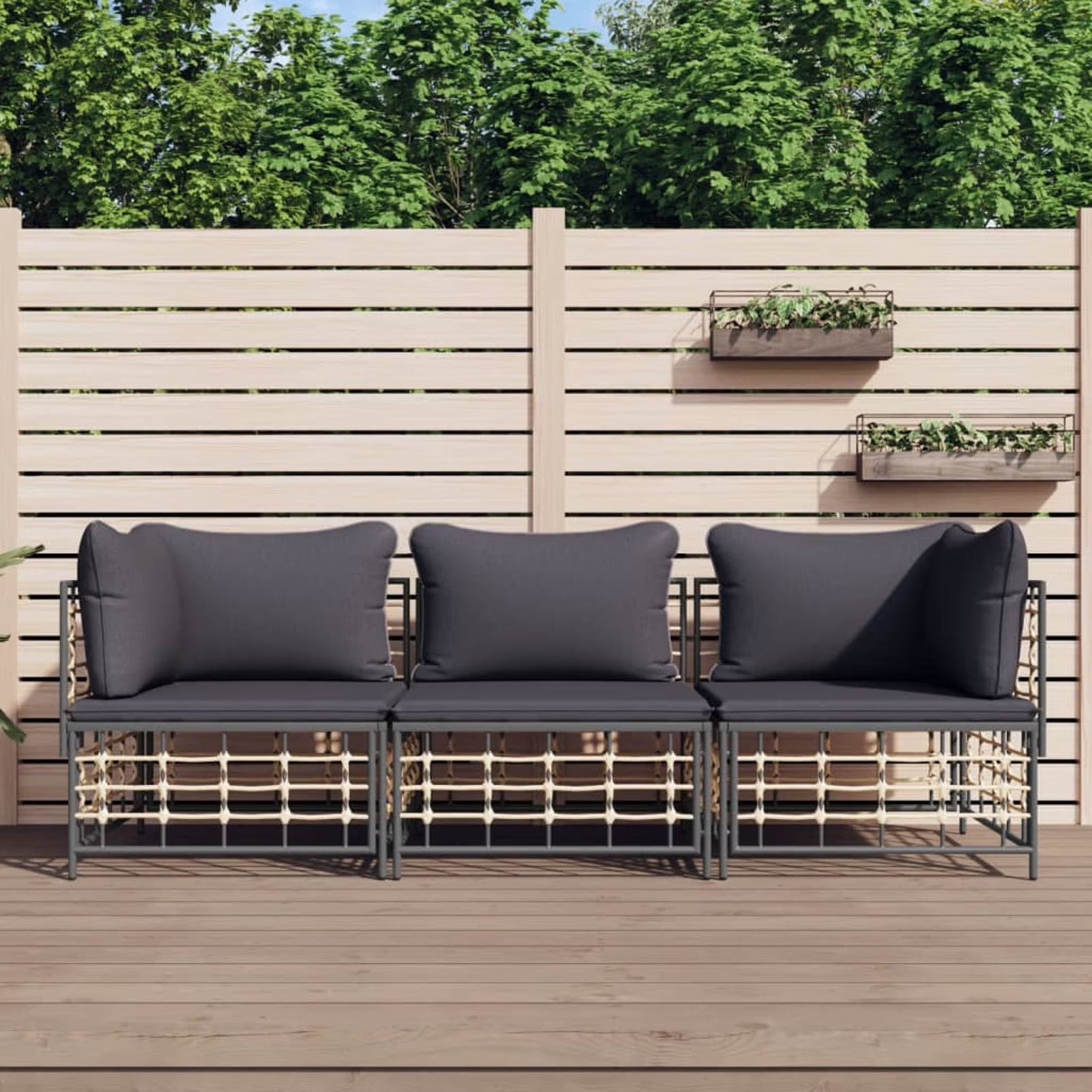 3 Piece Anthracite Poly Rattan Outdoor Patio Furniture Set I993558