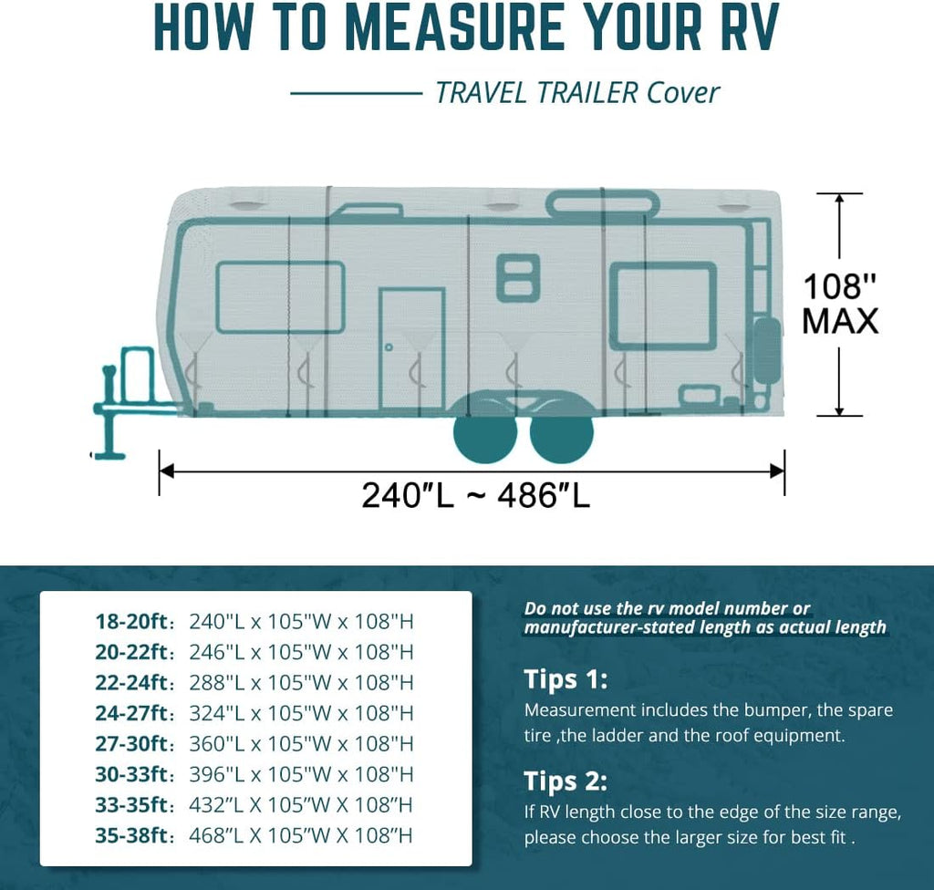 Extra-Thick 5 Layers Anti-UV Travel Trailer RV Cover with 2 Straps & 4 Tire Covers L660755