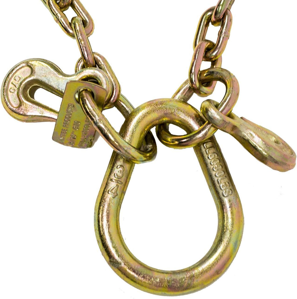 5/16'' x 3' G70 V-Chain Bridle with 8" Medium J Hooks, T-Hook & J-Hook with Grab Hooks, 4700 lbs WLL, Pack of 2 S720