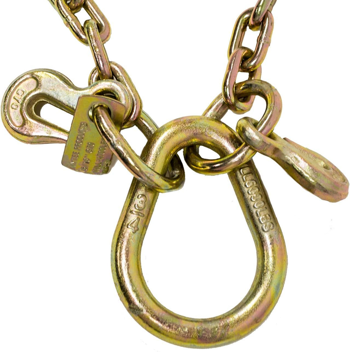5/16'' x 3' G70 V-Chain Bridle with 8" Medium J Hooks, T-Hook & J-Hook with Grab Hooks, 4700 lbs WLL, Pack of 2 S720