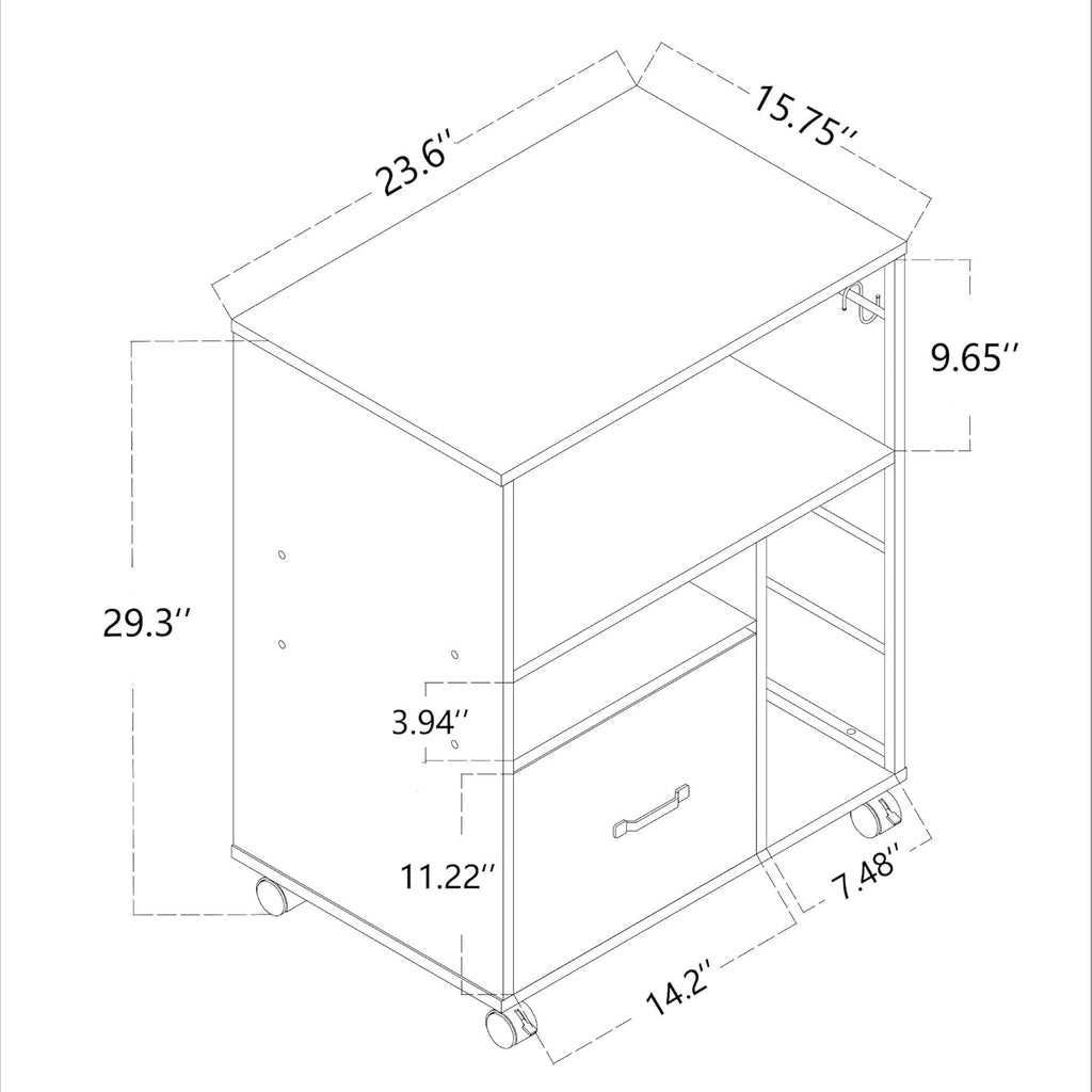 Rolling File Cabinet with Drawer and Open Storage Shelves, Retro Grey S801889