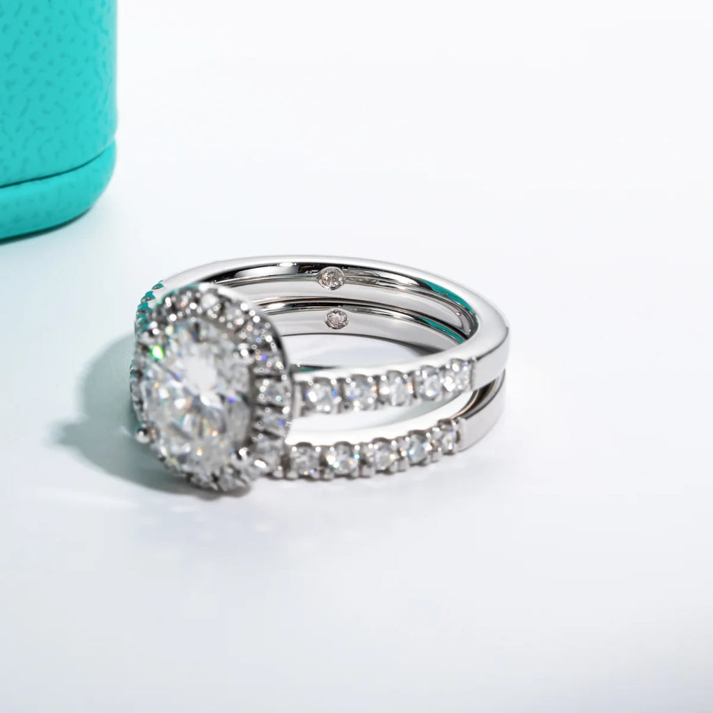 14K White Gold Plated Sterling Silver Moissanite Engagement Ring Bridal Set R5234