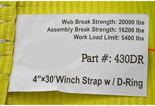4 Inch x 30 Foot Yellow Winch Straps with D-Ring 10 Pack W825