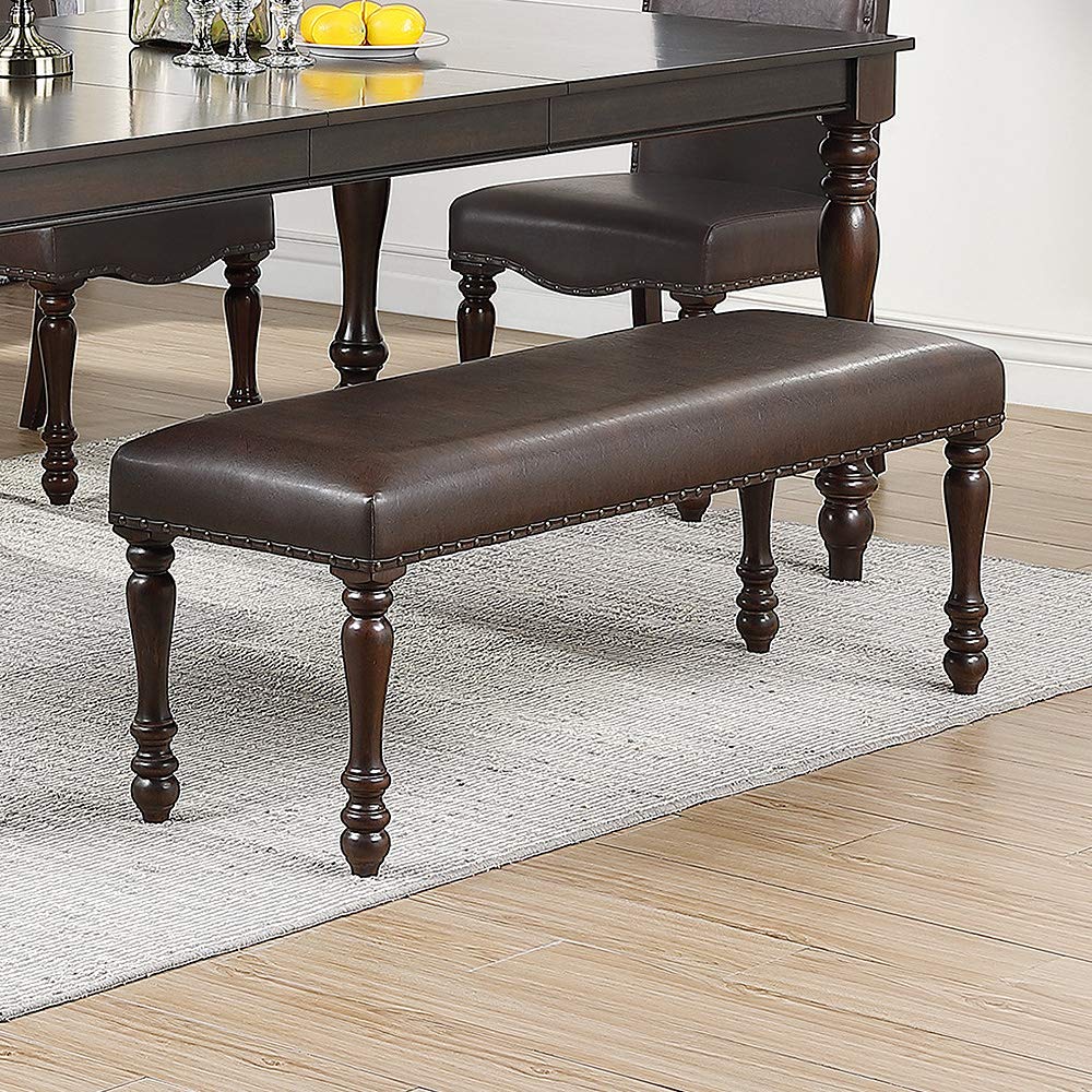 Cherry Finish Faux Leather Bench S640111