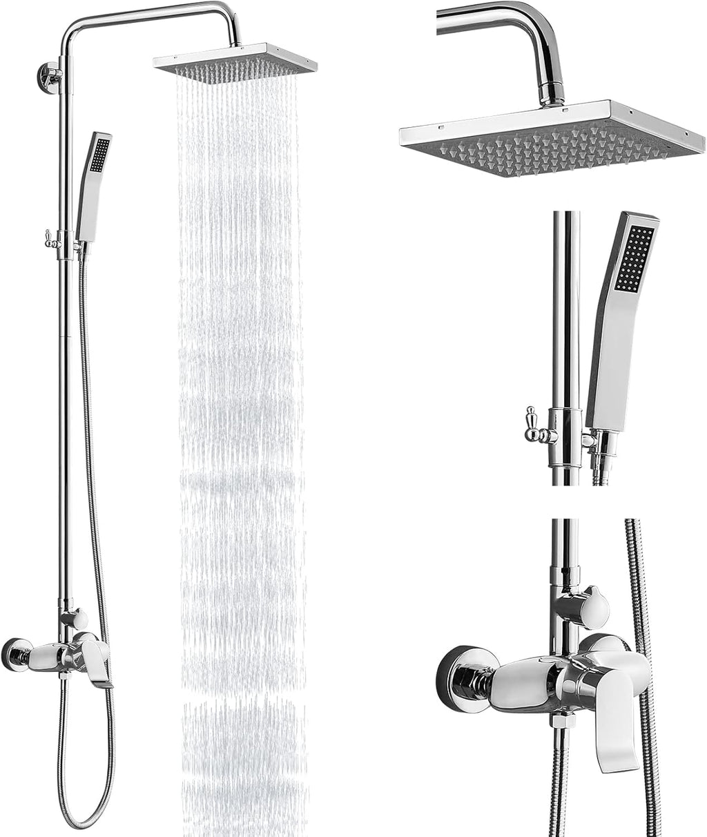 Brushed Nickel 3 Functional Adjustable Complete Set Tub 8 Inch Square Rainfall Shower Head with Square Hand-held A295196