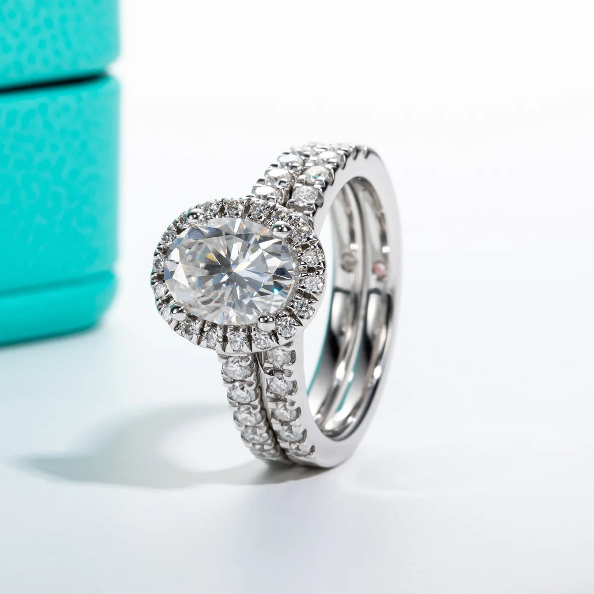 14K White Gold Plated Sterling Silver Moissanite Engagement Ring Bridal Set R5234