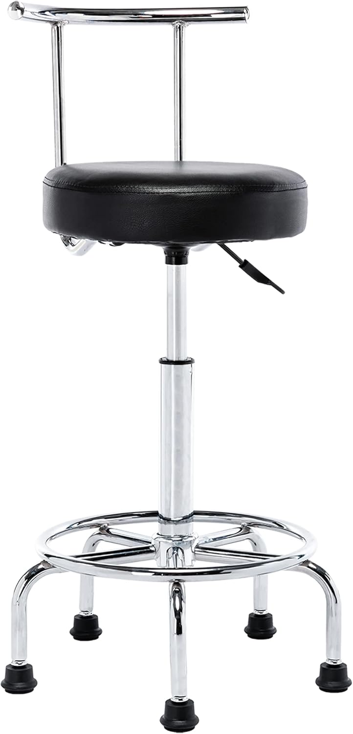 Heavy Duty Swivel Shop Stool with Back and Footrest, 5 Wheels, 350-LB Capacity J9155